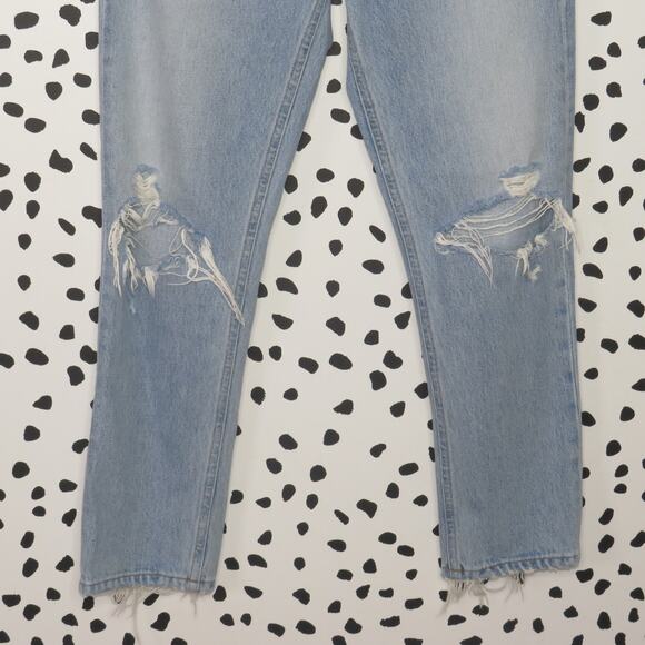 Agolde Light Wash Distressed Riley High Rise Straight Leg Cropped Jeans - Picture 5 of 12